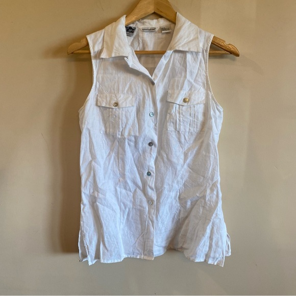 Women’s Size S Irish Linen Richard Malcolm Sleeveless White Button-Up Fitted Top - Picture 1 of 11